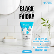 Facial foam packaging with promotional text for Le'Skin on a bathroom background